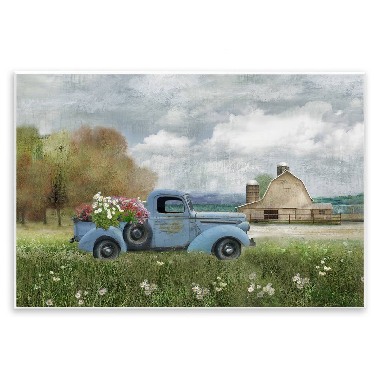 Stupell Industries Vintage Blue Truck in Meadow Wall Plaque Art